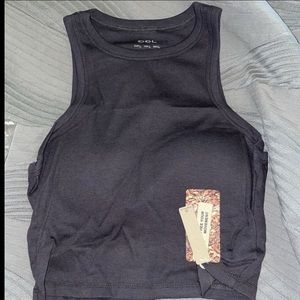 OGL Crop Razor Back Tank Top w/ Built in Bra - Color: Charcoal - Size: Large